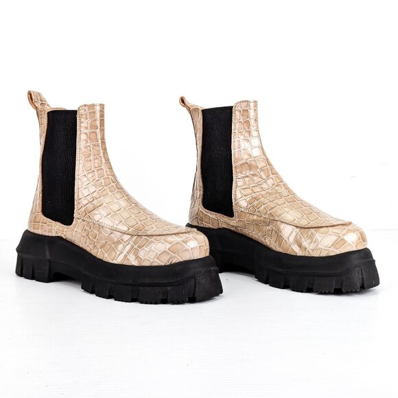 Topshop Wmn Alpha Patent Leather Croc Festival Chelsea Platform Boots 9US EUR40 - Picture 1 of 9